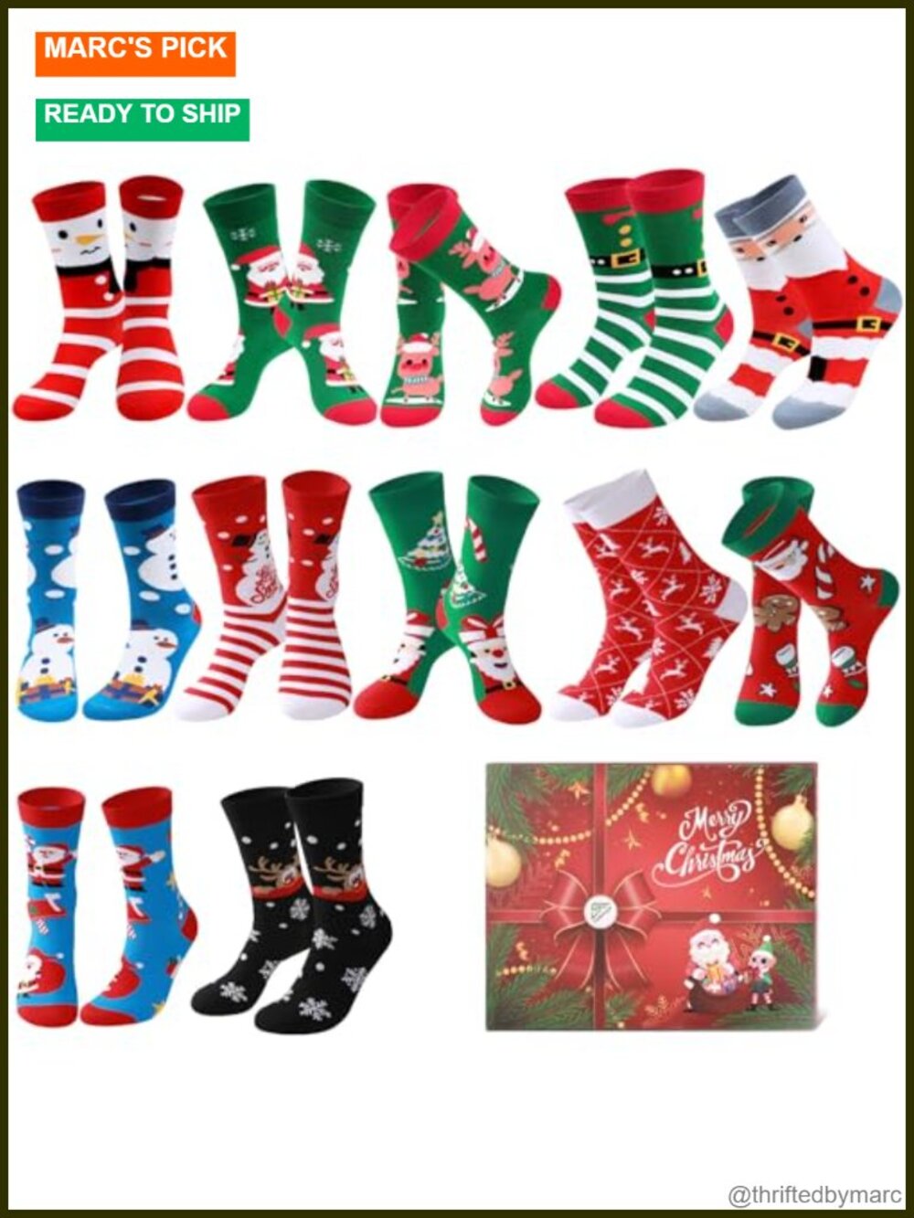 Christmas Novelty Crew Socks Combed Cotton 6 Pack Women Shoe Size 6-10